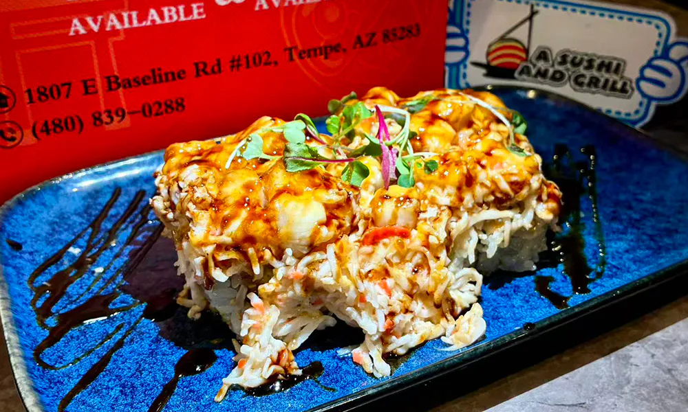 Seafood dynamite Roll at A Sushi and Grill, Japanese Restaurant in Tempe